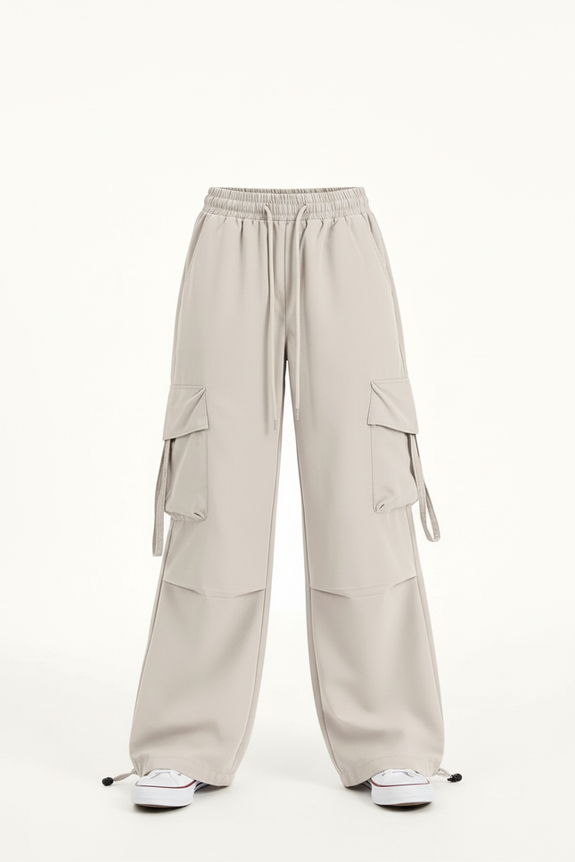 Pantalon Cargo Gris Clair Ample Décontracté Multipoches - Polyester - vue 3