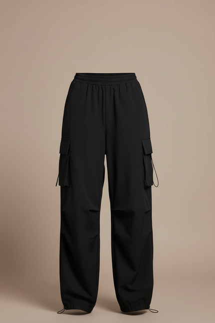 Pantalon Cargo Noir Ample Décontracté Multipoches - Polyester - vue 3