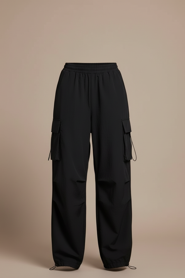 Pantalon Cargo Noir Ample Décontracté Multipoches - Polyester - vue 3