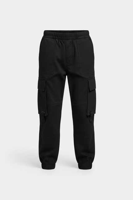 Pantalon Cargo Noir Coton Multipoches Garçon - Toile - vue 3