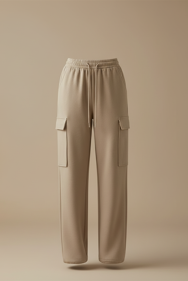 Pantalon Cargo Beige Ample Molletonné Femme - vue 3