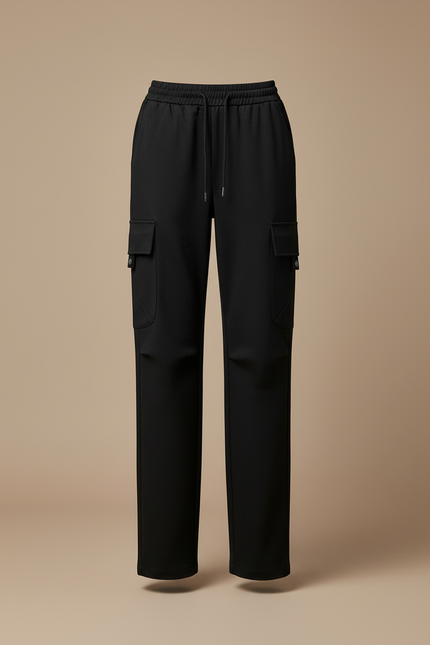 Pantalon Cargo Noir Ample Taille Haute Fluide - Gabardine - vue 3
