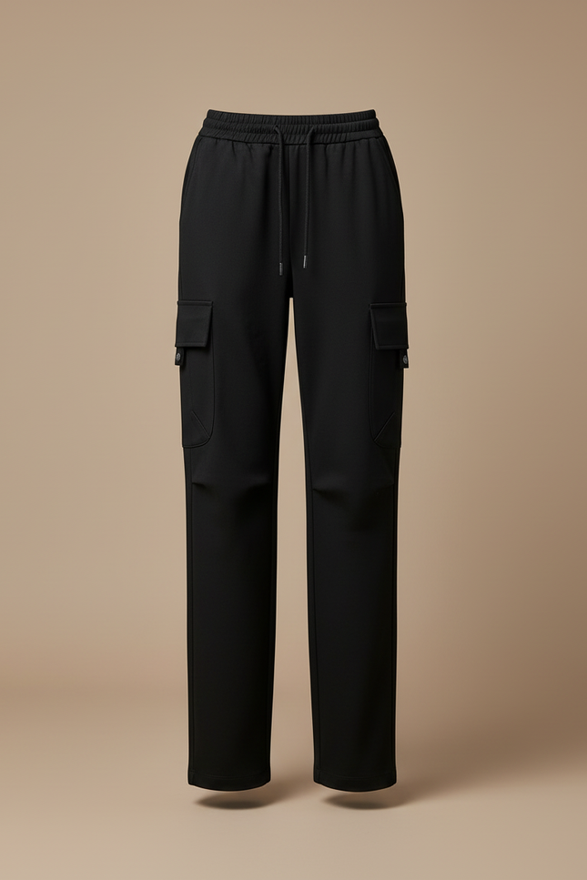 Pantalon Cargo Noir Ample Taille Haute Fluide - Gabardine - vue 3