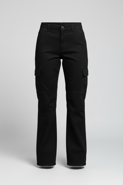 Pantalon Cargo Noir Droit Ample Décontracté Femme - Coton - vue 3