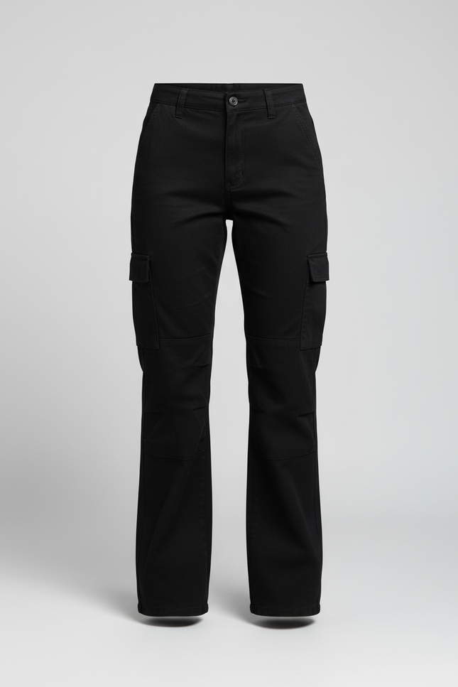 Pantalon Cargo Noir Droit Ample Décontracté Femme - Coton - vue 3