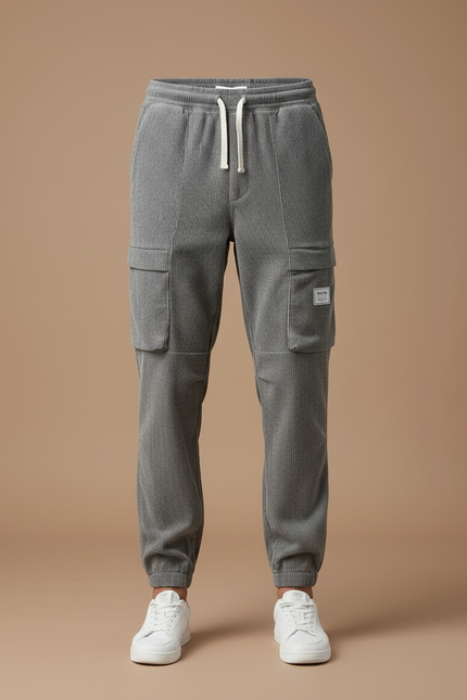 Pantalon Cargo Gris Côtelé Ample Homme Décontracté - Cordé - vue 3