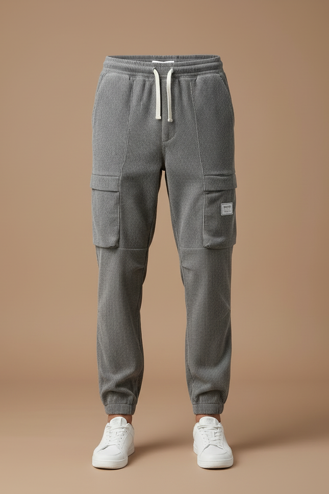 Pantalon Cargo Gris Côtelé Ample Homme Décontracté - Cordé - vue 3