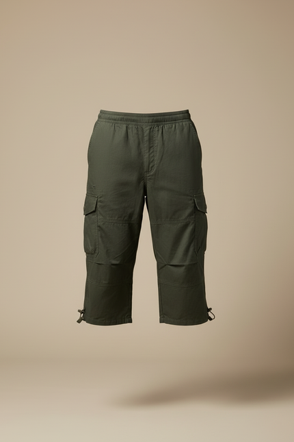 Pantalon Cargo Vert Kaki Court Multipoches Décontracté Homme - Toile - vue 3