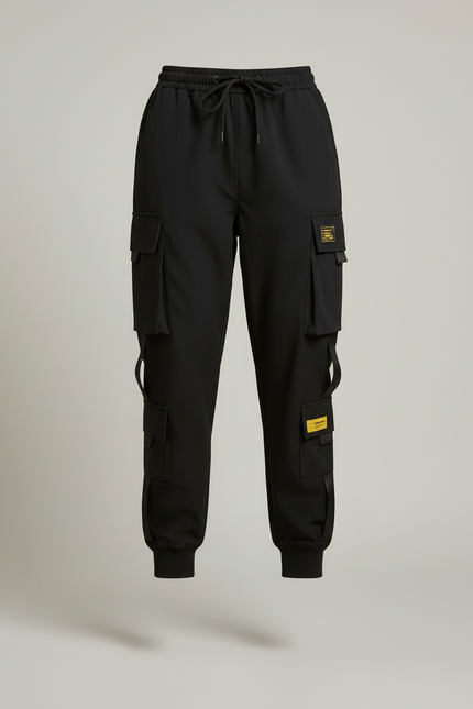Pantalon Cargo Noir Ample Streetwear Poches Latérales - Polyester - vue 3