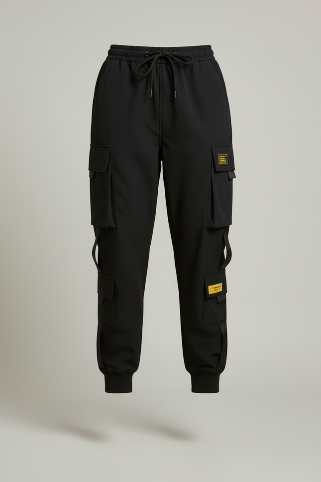 Pantalon Cargo Noir Ample Streetwear Poches Latérales - Polyester - vue 3