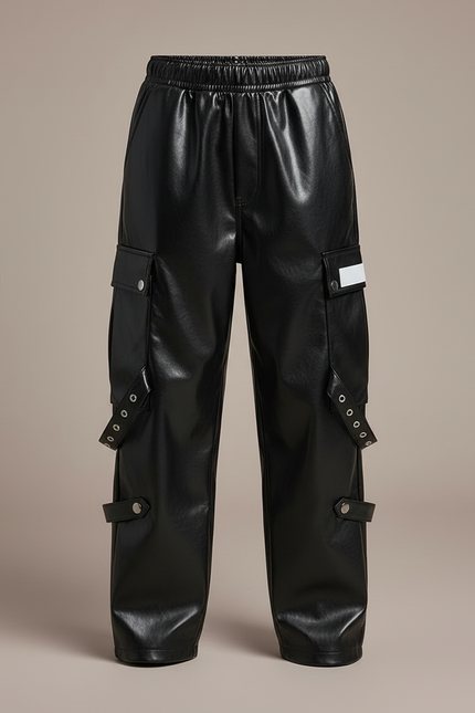 Pantalon Cargo Noir Similicuir Ample Rivets Garçon - Simili cuir - vue 3