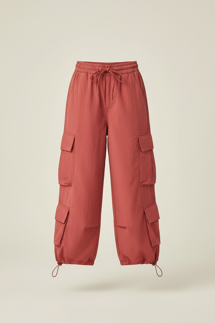 Pantalon Cargo Rouge Ample Multipoches Enfant Décontracté - Polyester - vue 3