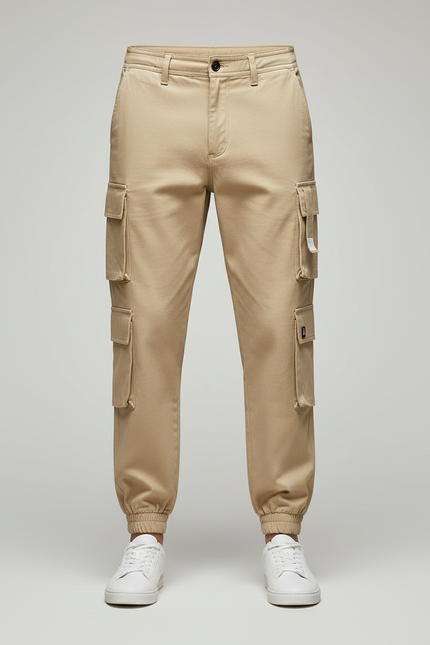 Pantalon Cargo Beige Multipoches Décontracté Coton Homme - vue 3