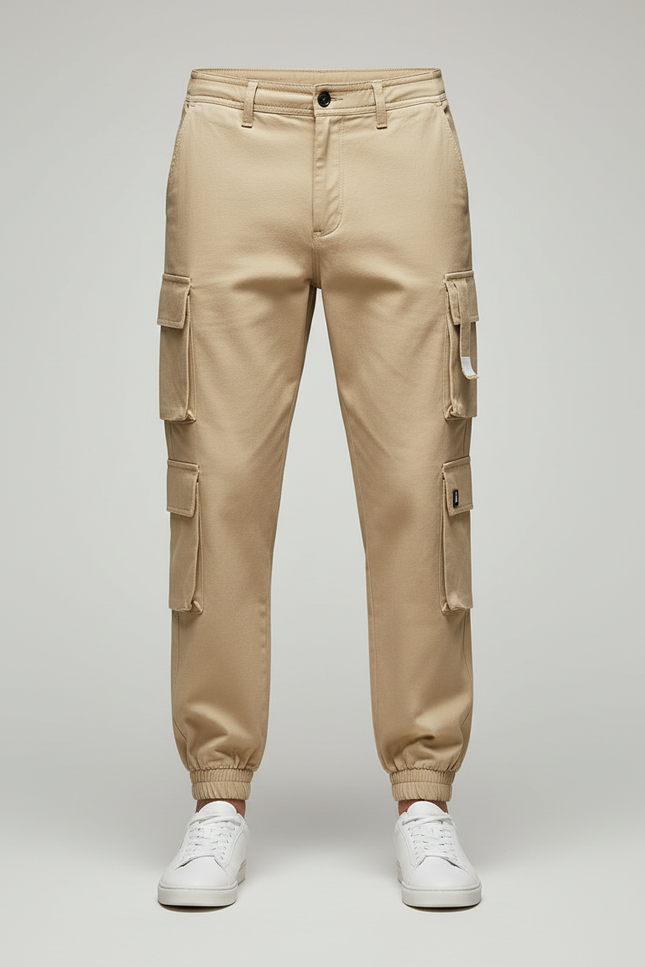 Pantalon Cargo Beige Multipoches Décontracté Coton Homme - vue 3