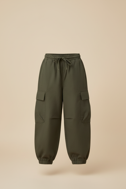 Pantalon Cargo Vert Ample Coton Enfant Décontracté - Kaki - vue 3