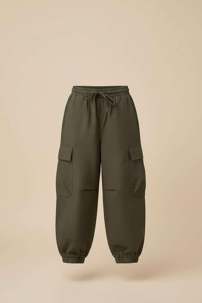 Pantalon Cargo Vert Ample Coton Enfant Décontracté - Kaki - vue 3