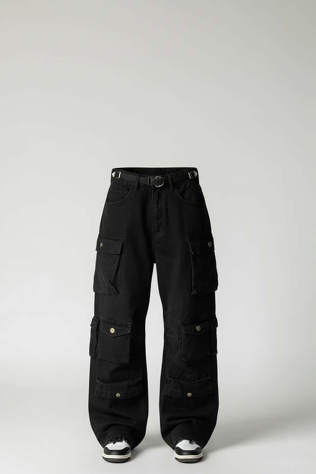 Pantalon Cargo Taille Basse - Noir Jean - vue 3