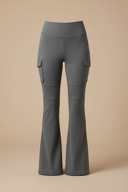 Pantalon Cargo Gris Évasé Femme Ajusté Confortable - Polyester - vue 3