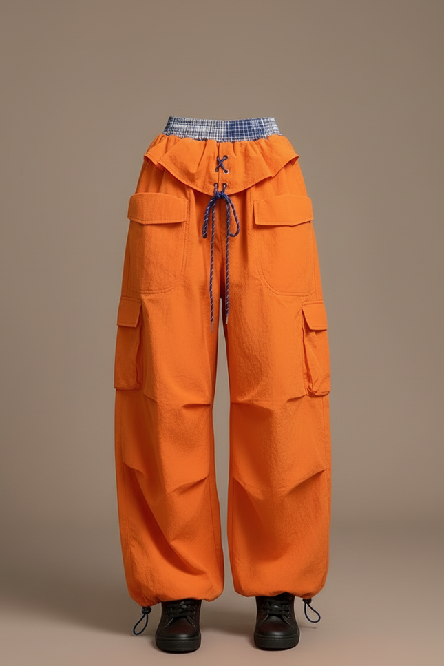 Pantalon Cargo Orange Ample Parachute Femme - Polyester - vue 3