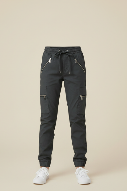 Pantalon Cargo Gris Femme Zippé Jogger Coton - vue 3