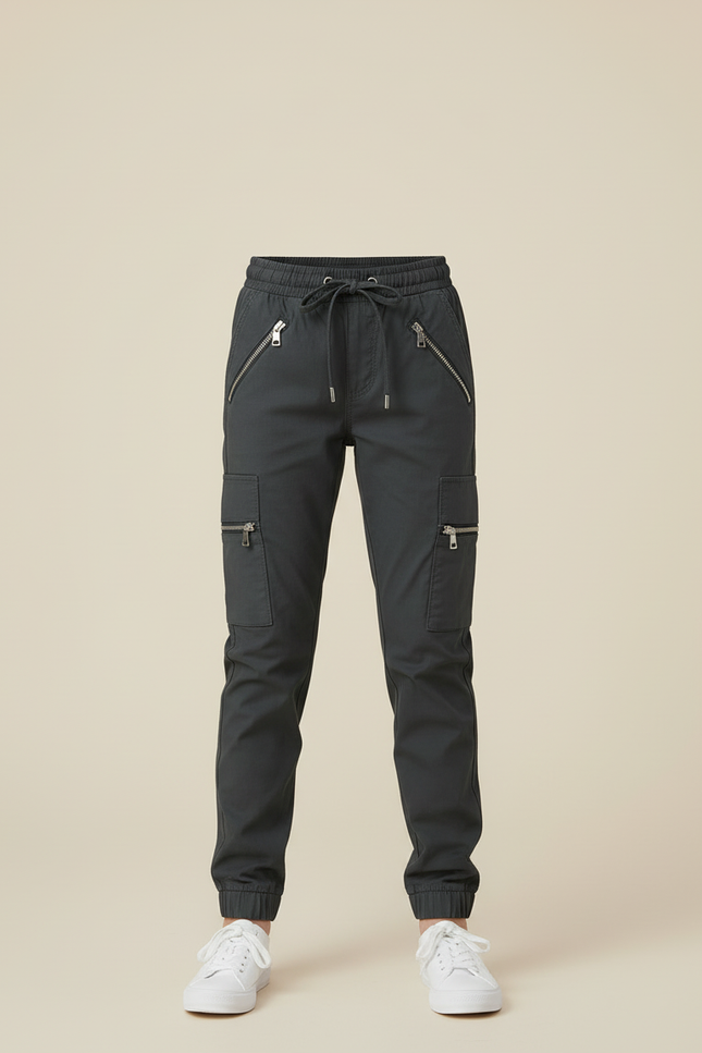 Pantalon Cargo Gris Femme Zippé Jogger Coton - vue 3