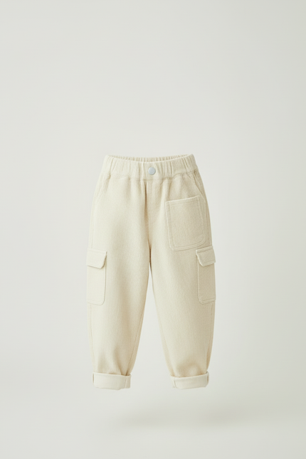 Pantalon Cargo Beige Côtelé Ample Enfant Décontracté - Cordé - vue 3