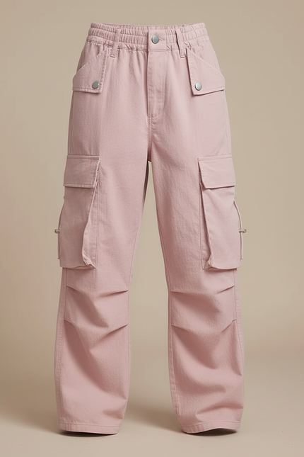 Pantalon Cargo Rose Ample Décontracté Multipoches - Toile - vue 3