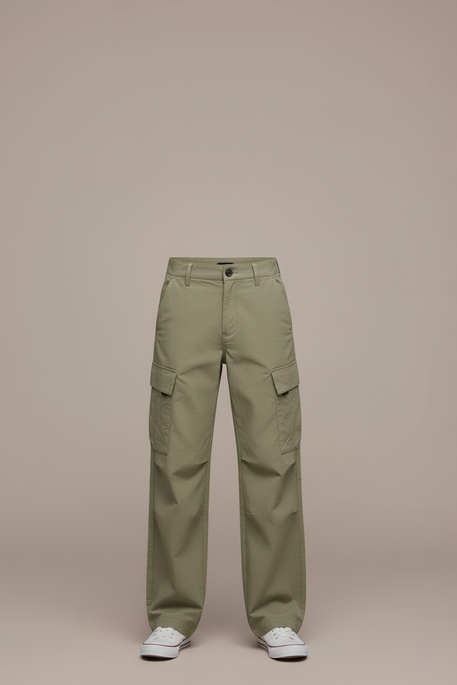 Pantalon Cargo Vert Kaki Ample Décontracté Coton Garçon - Toile - vue 3