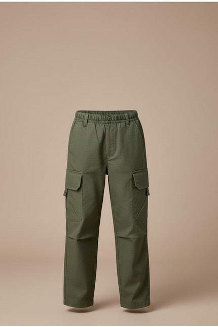 Pantalon Cargo Vert Kaki Ample Décontracté Enfant - Toile - vue 3