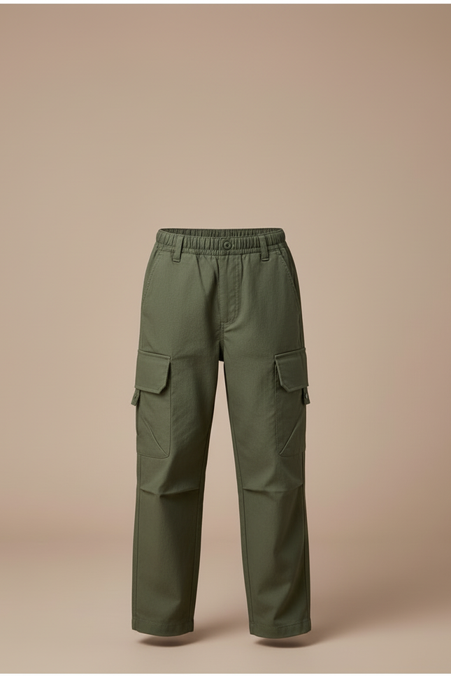 Pantalon Cargo Vert Kaki Ample Décontracté Enfant - Toile - vue 3