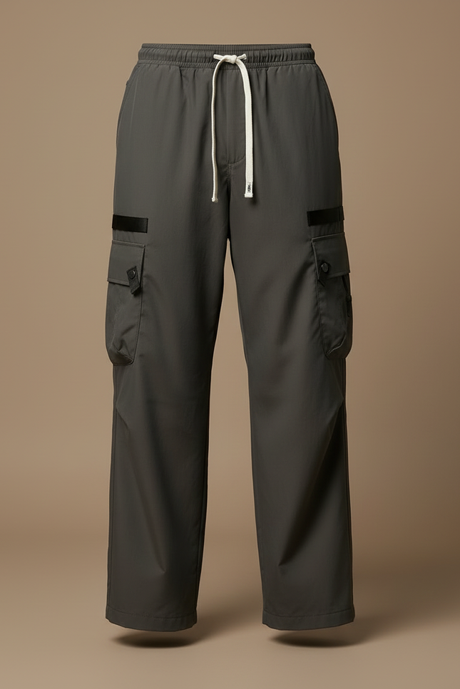 Pantalon Cargo Gris Ample Décontracté Homme Streetwear - Kaki Polyester - vue 3