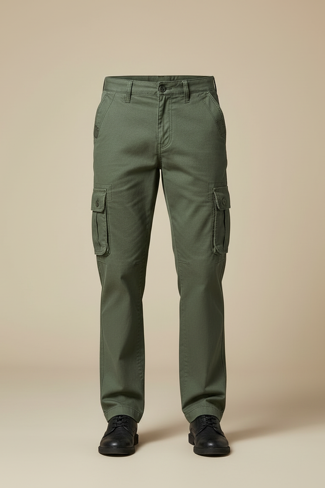 Pantalon Cargo Vert Kaki Décontracté Multipoches Homme - Toile - vue 3