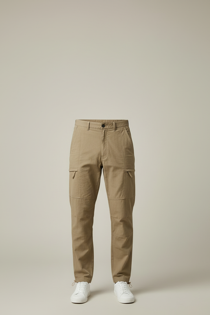 Pantalon Cargo Kaki Droit Multipoches Décontracté Ceinturé - Toile - vue 3