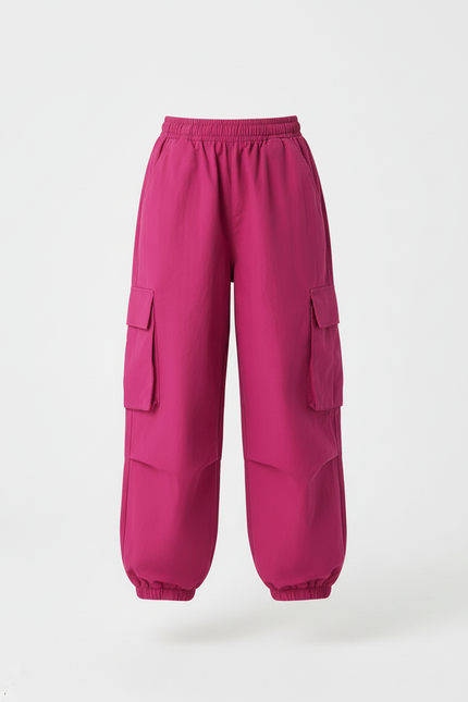 Pantalon Cargo Fuchsia Ample Poches Latérales Enfant - Rose Polyester - vue 3