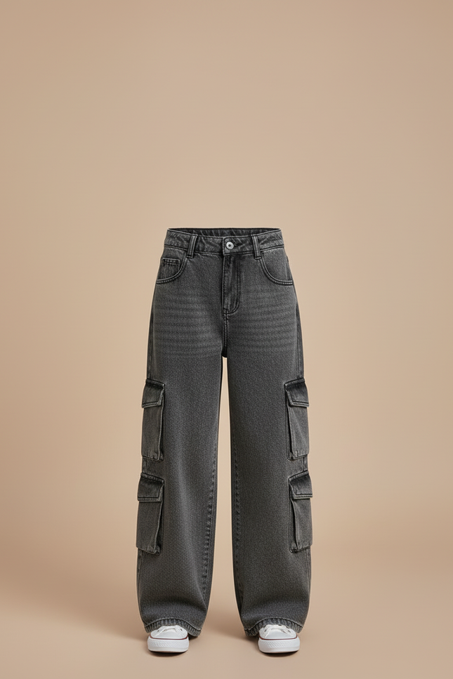 Pantalon Cargo Junior - Gris Jean - vue 3