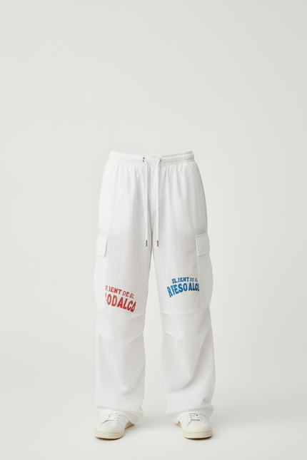 Pantalon Cargo Blanc Ample Imprimé Lettres Décontracté - Toile - vue 3