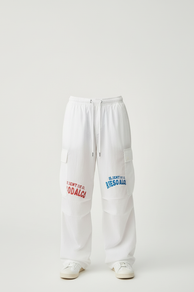 Pantalon Cargo Blanc Ample Imprimé Lettres Décontracté - Toile - vue 3
