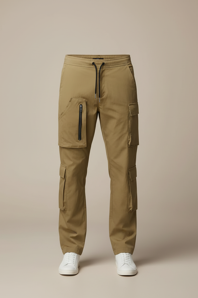 Pantalon Cargo Kaki Multipoches Zippées Décontracté Homme - Gabardine - vue 3