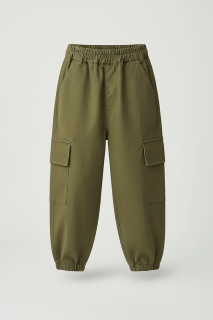 Pantalon Cargo Kaki Ample Décontracté Multipoches Fille - Toile - vue 3