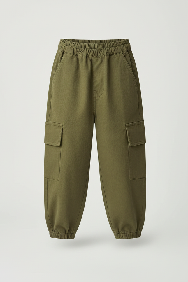 Pantalon Cargo Kaki Ample Décontracté Multipoches Fille - Toile - vue 3