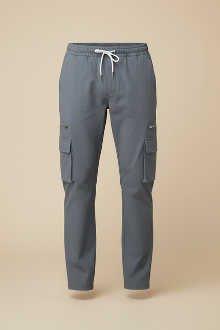 Pantalon Cargo Homme Gris Décontracté Cordon Multi-Poches - Gabardine - vue 3