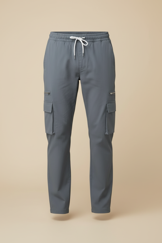 Pantalon Cargo Homme Gris Décontracté Cordon Multi-Poches - Gabardine - vue 3