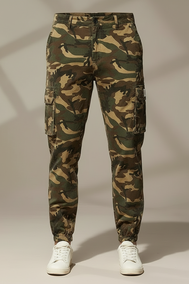 Pantalon Cargo Camouflage Coton Ample Multipoches Jogger - Kaki - vue 3