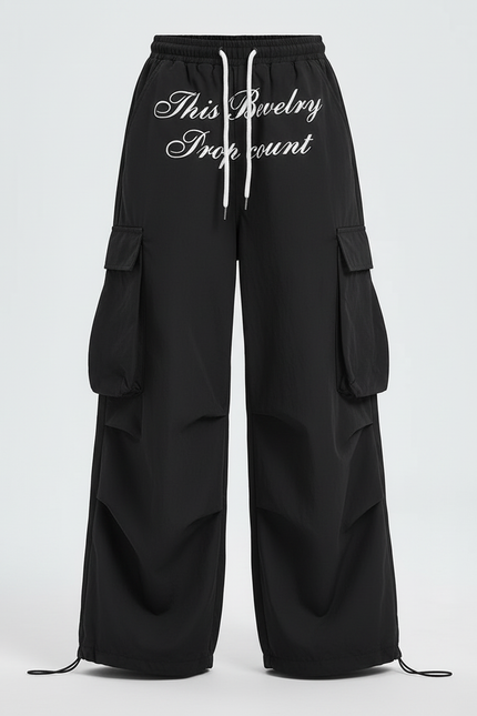 Pantalon Cargo Noir Ample Large Fille - Polyester - vue 3