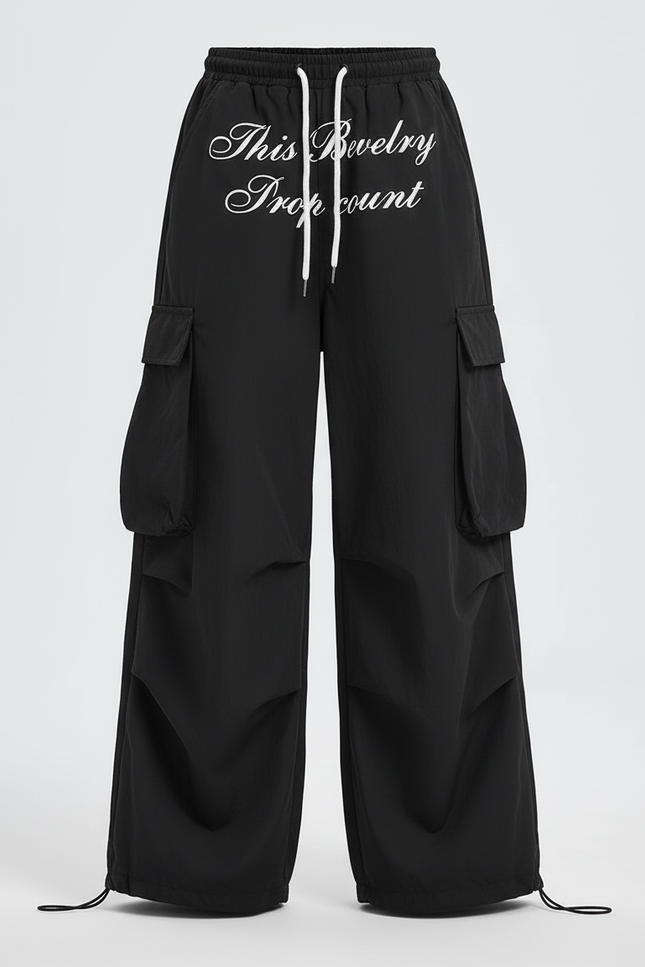 Pantalon Cargo Noir Ample Large Fille - Polyester - vue 3