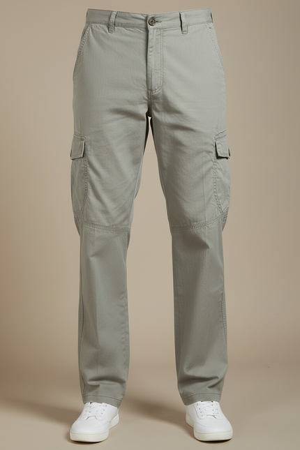 Pantalon Cargo Homme Gris Droit Coton Multipoches - Kaki - vue 3
