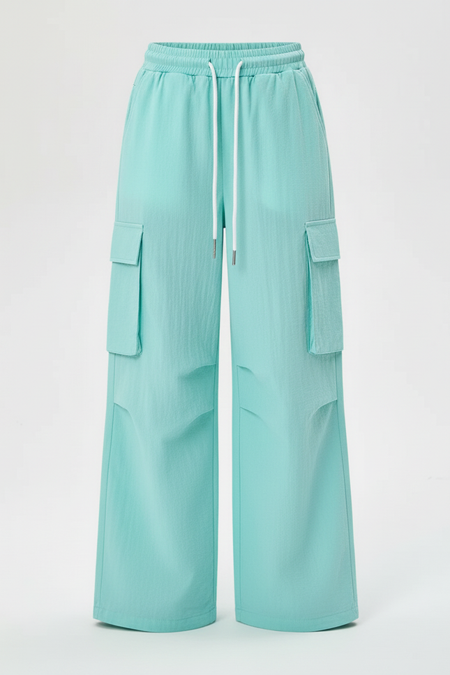 Pantalon Cargo Ample Turquoise Fluide Fille - Bleu Polyester - vue 3