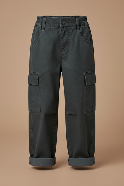 Pantalon Cargo Gris Ample Décontracté Enfant Poches - Toile - vue 3