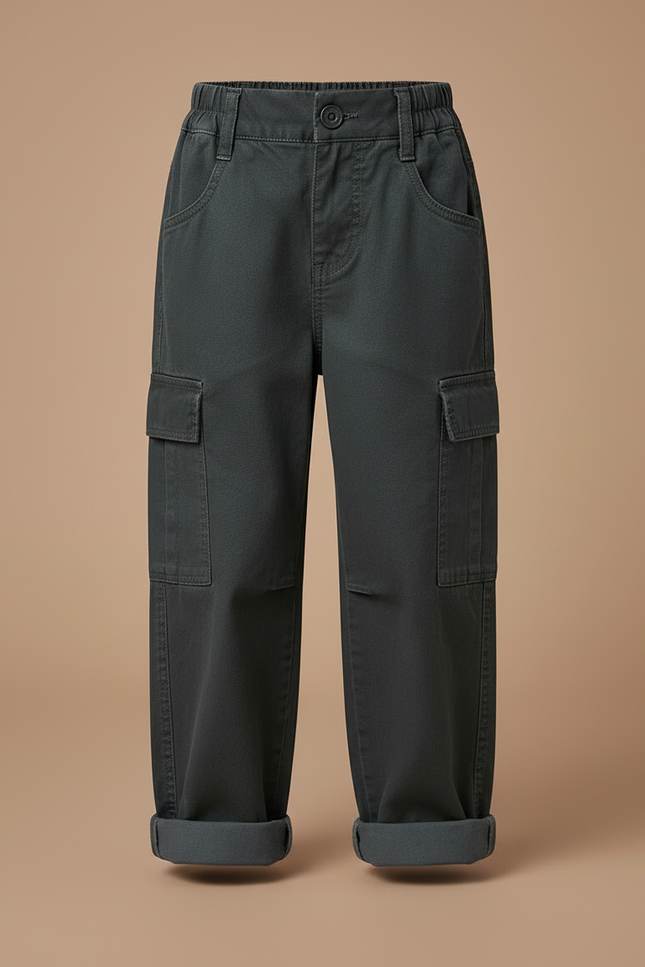 Pantalon Cargo Gris Ample Décontracté Enfant Poches - Toile - vue 3