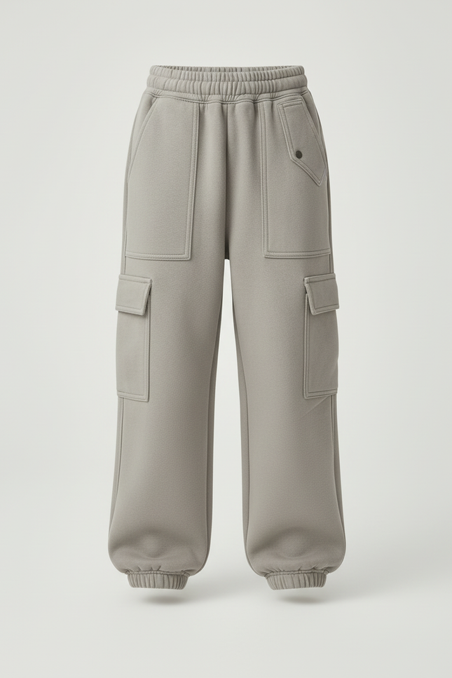 Pantalon Cargo Gris Ample Molletonné Multipoches Fille - vue 2